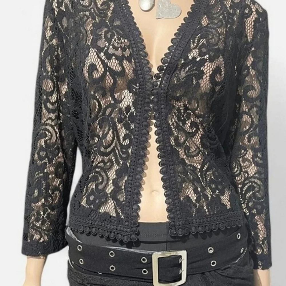 🩵💥 TAHARI Arthur Levine Black Lace Women’s Top - Picture 6 of 6
